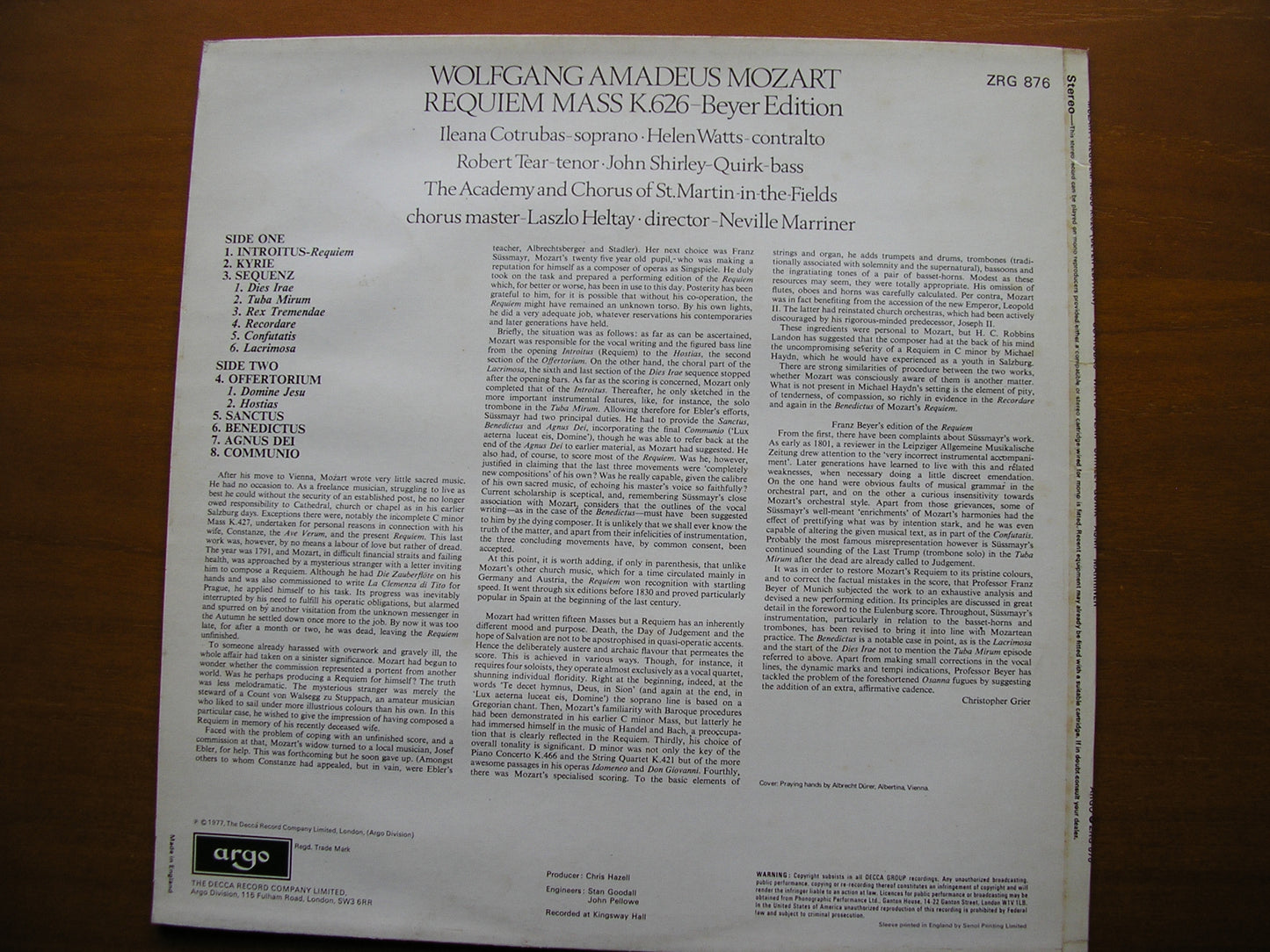 MOZART: REQUIEM SOLOISTS / ACADEMY OF ST MARTIN IN THE FIELDS / MARRINER ZRG 876