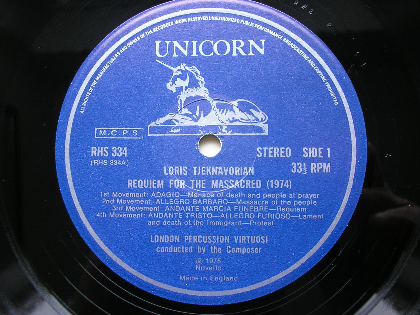 TJEKNAVORIAN: REQUIEM FOR THE MASSACRED / ARMENIAN BAGATELLES LONDON PERCUSSION VIRTUOSI / TJEKNAVORIAN RHS 334