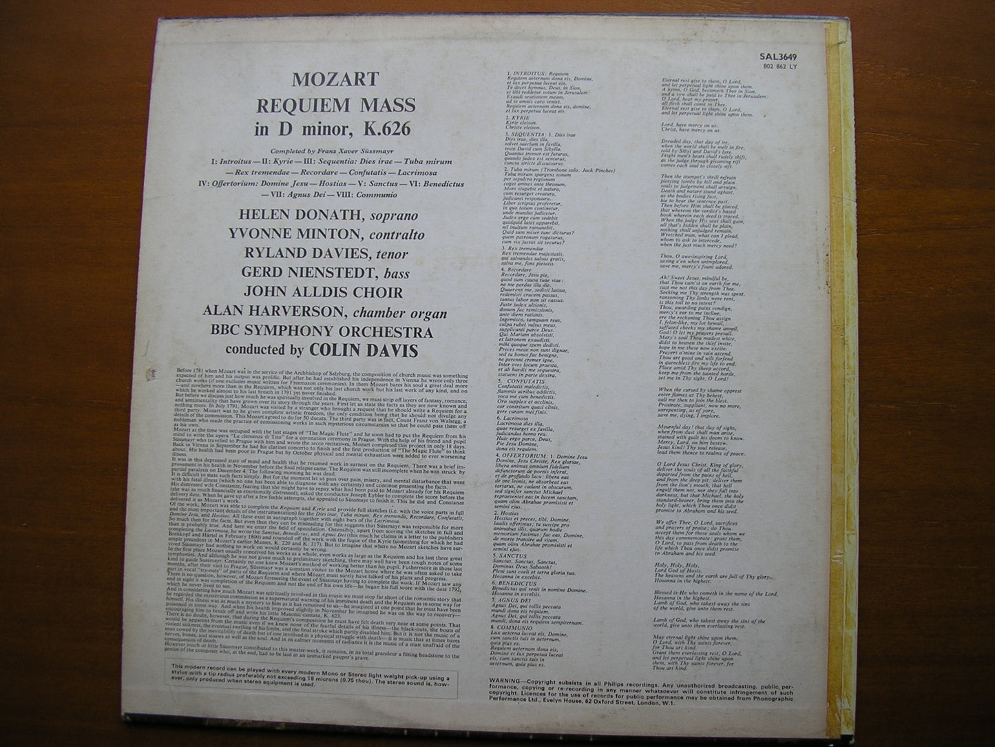 MOZART: REQUIEM SOLOISTS / BBC SYMPHONY / DAVIS SAL 3649