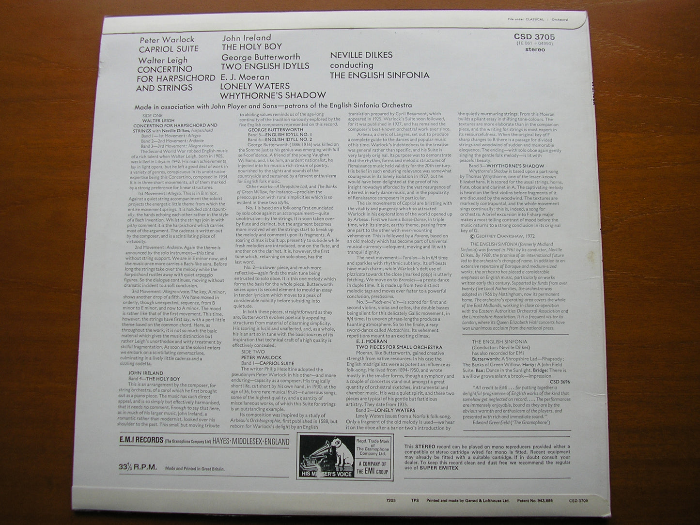WARLOCK / MOERAN / IRELAND / BUTTERWORTH / LEIGH: ORCHESTRAL WORKS ENGLISH SINFONIA / DILKES CSD 3705