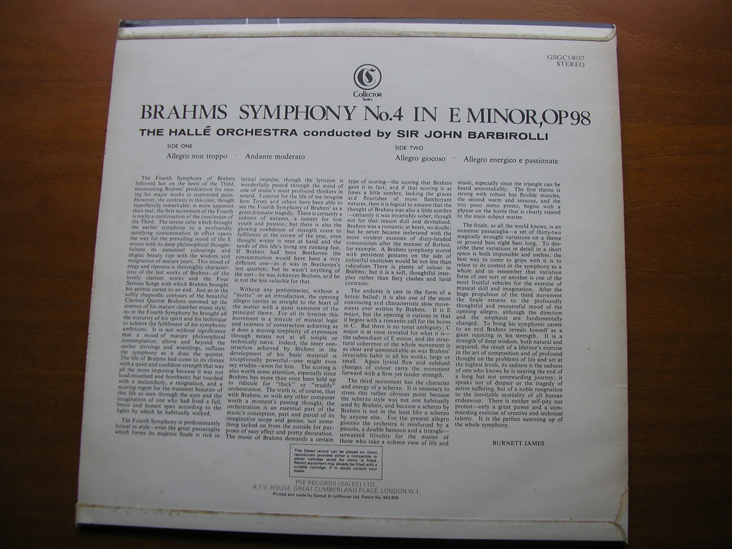 BRAHMS: SYMPHONY No. 4 BARBIROLLI / HALLE ORCHESTRA GSGC 14037