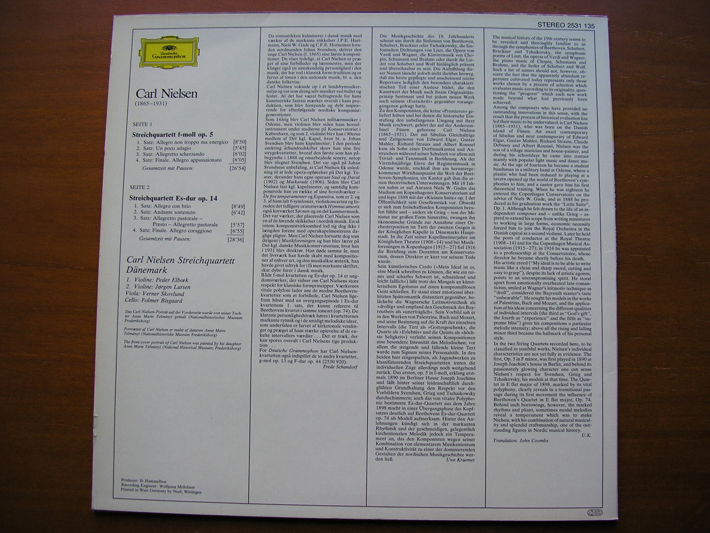 NIELSEN: STRING QUARTETS in F Op. 5 / in E Op. 14 CARL NIELSEN STRING QUARTET DENMARK 2531 135