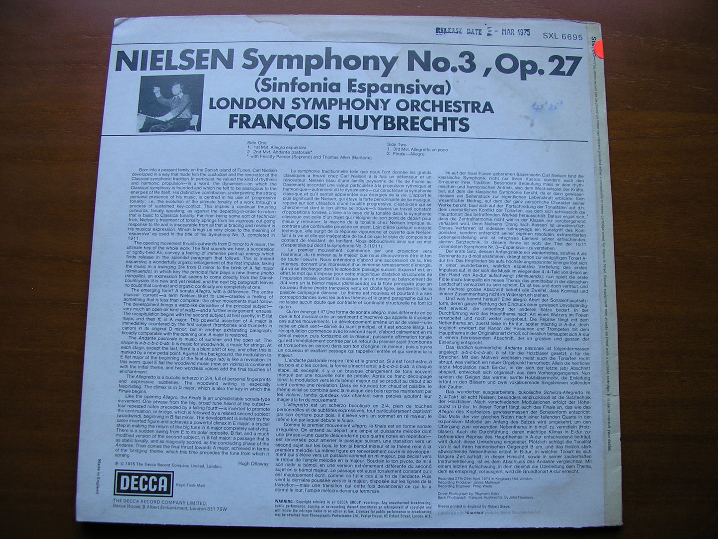 NIELSEN: SYMPHONY No. 3 Sinfonia Espansiva HUYBRECHTS / LONDON SYMPHONY test pressing SXL 6695
