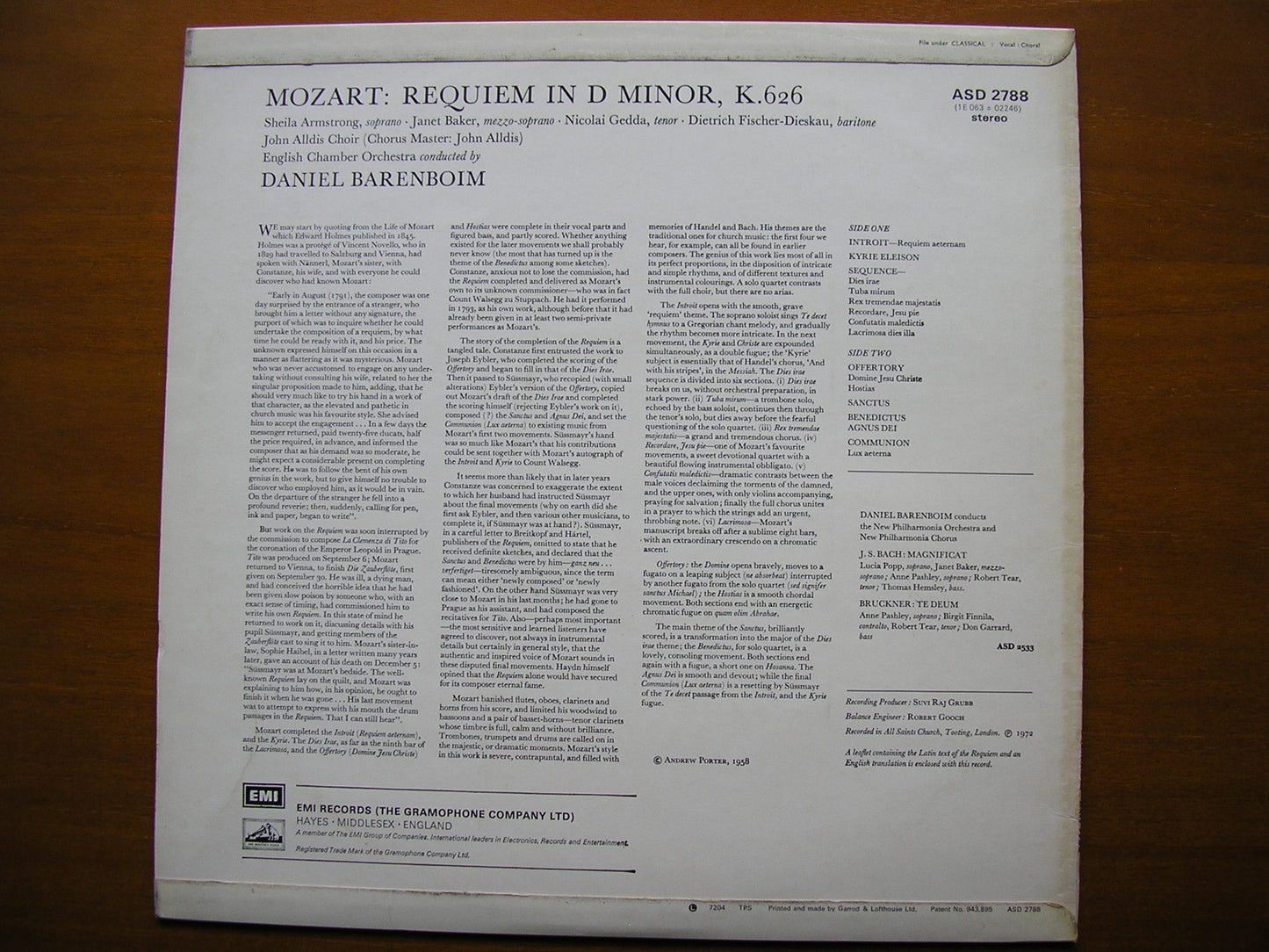 MOZART: REQUIEM SOLOISTS / ENGLISH CHAMBER ORCHESTRA / BARENBOIM ASD 2788