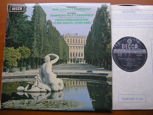 VON EINEM: PHILHADELPHIA SYMPHONY / SCHUBERT: UNFINISHED SYMPHONY      KRIPS / VIENNA PHILHARMONIC     SXL 6418