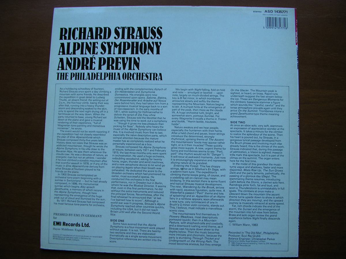 STRAUSS: AN ALPINE SYMPHONY PREVIN / PHILADELPHIA ORCHESTRA ASD 1435771
