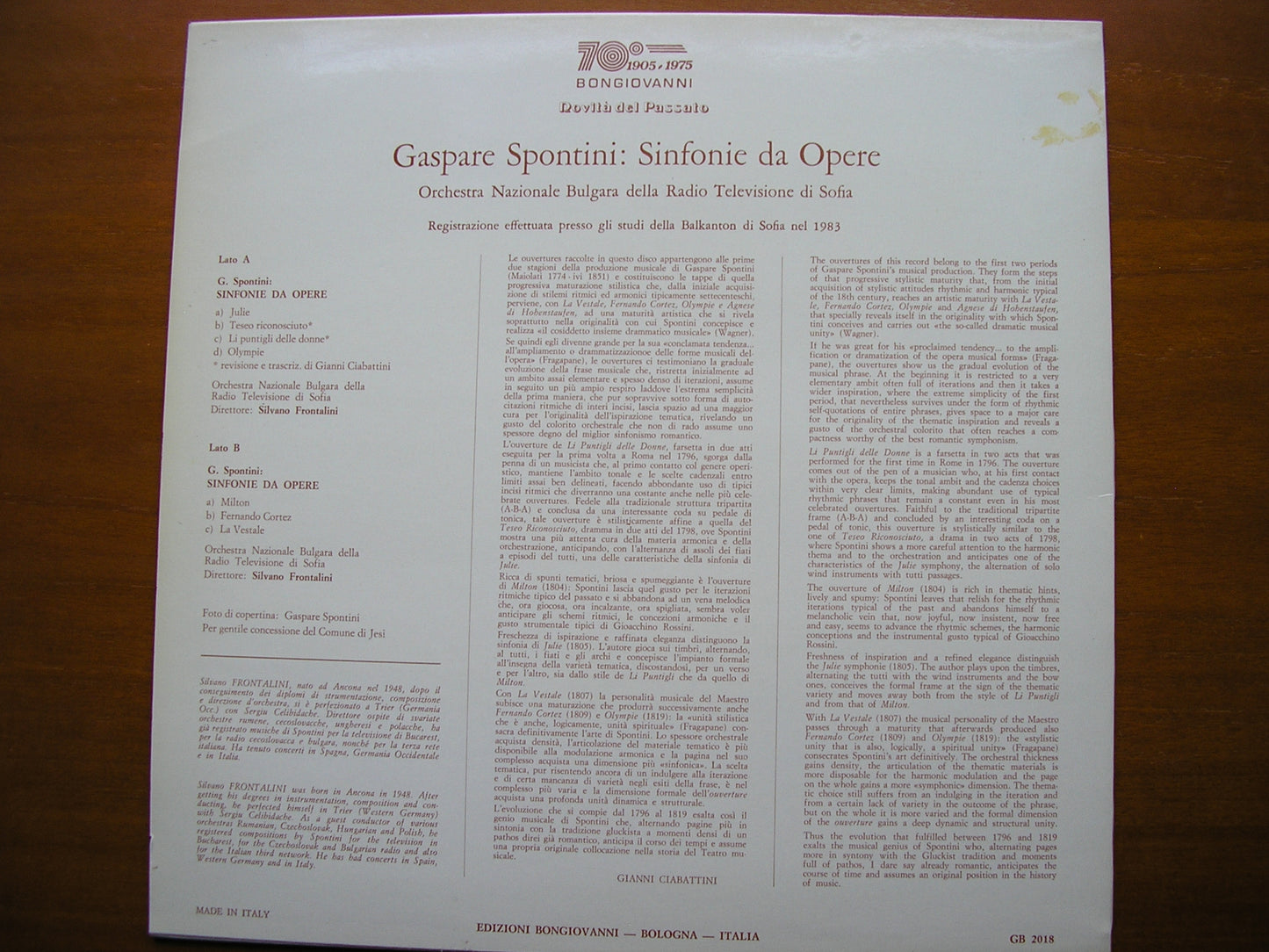 SPONTINI: OPERA OVERTURES BULGARIAN RADIO ORCHESTRA / FRONTALINI GB 2018