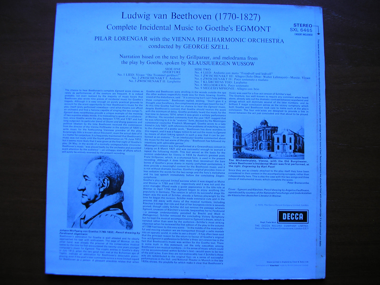 BEETHOVEN: EGMONT Incidental Music LORENGAR / WUSSOW / VIENNA PHILHARMONIC / SZELL SXL 6465