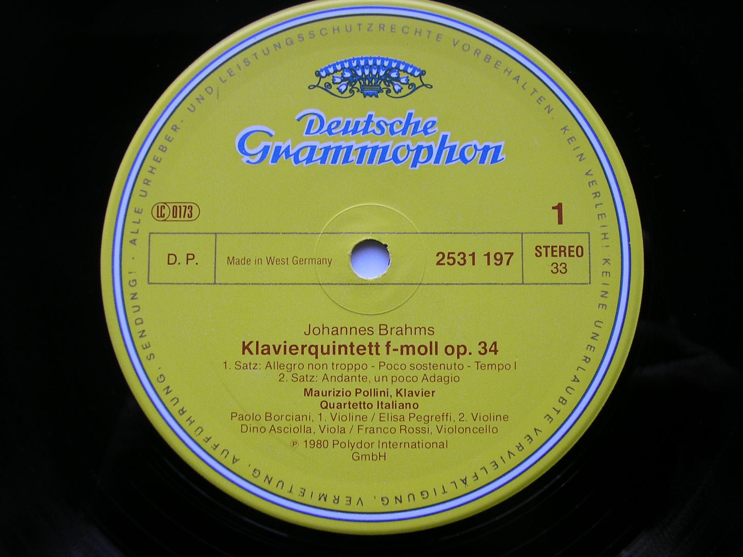 BRAHMS: PIANO QUINTET Op. 34 POLLINI / QUARTETTO ITALIANO 415 274