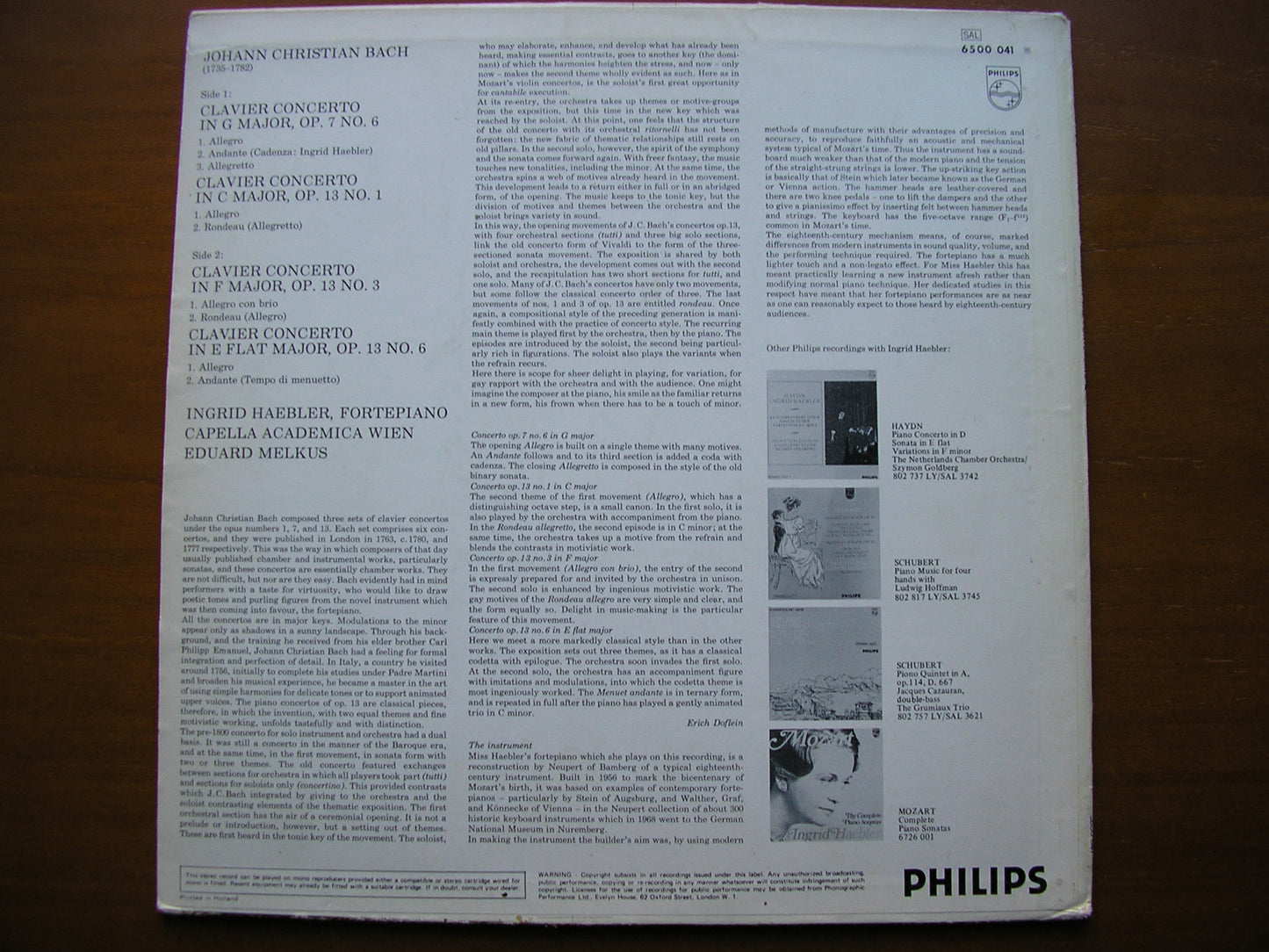 BACH JC: FOUR FORTEPIANO CONCERTOS INGRID HAEBLER / CAPELLA ACADEMICA VIENNA / MELKUS 6500 041