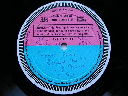 MOZART: PIANO CONCERTOS No. 6 K238 & No. 20 K466 ASHKENAZY / LONDON SYMPHONY / SCHMIDT-ISSERSTEDT test pressing SXL 6353