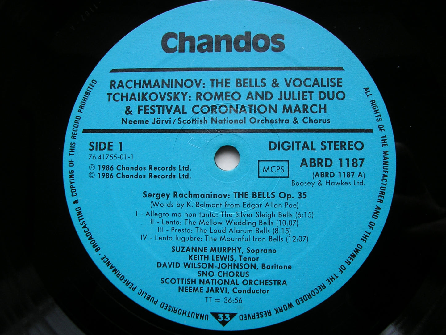 RACHMANINOV: THE BELLS / VOCALISE / TCHAIKOVSKY: ROMEO & JULIET DUO      SOLOISTS /  SCOTTISH NATIONAL ORCHESTRA & CHORUS / JARVI      ABRD 1187