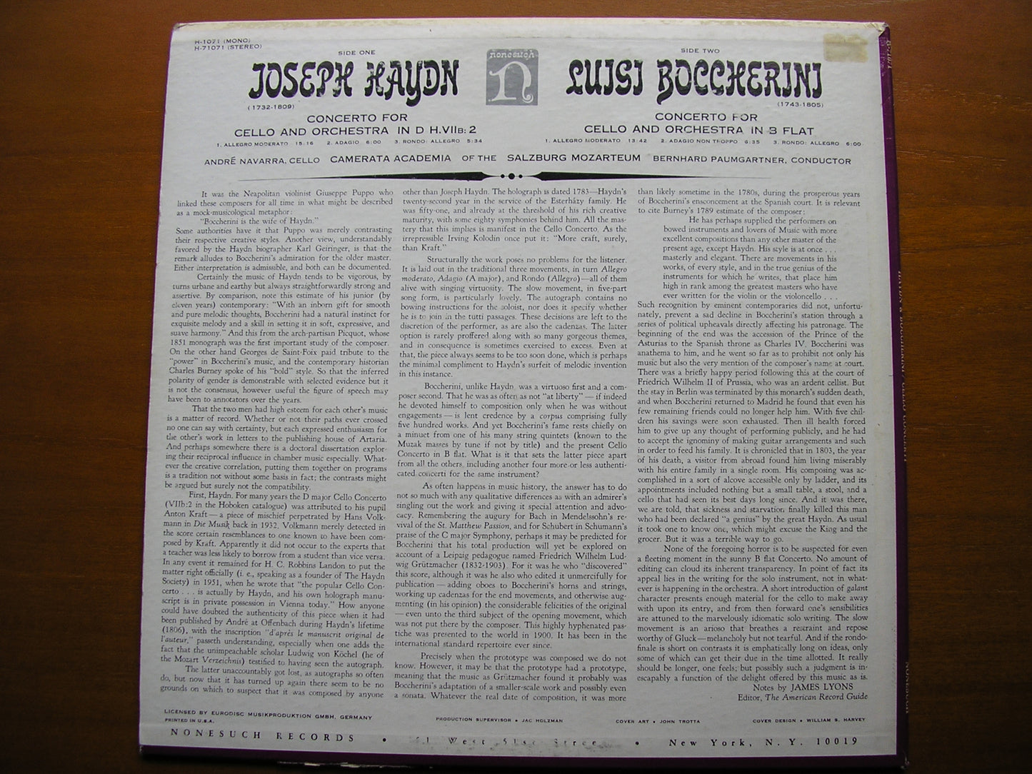HAYDN: CELLO CONCERTO / BOCCHERINI: CELLO CONCERTO NAVARRA / CAMERATA ACADEMICA / PAUMGARTNER H-71071