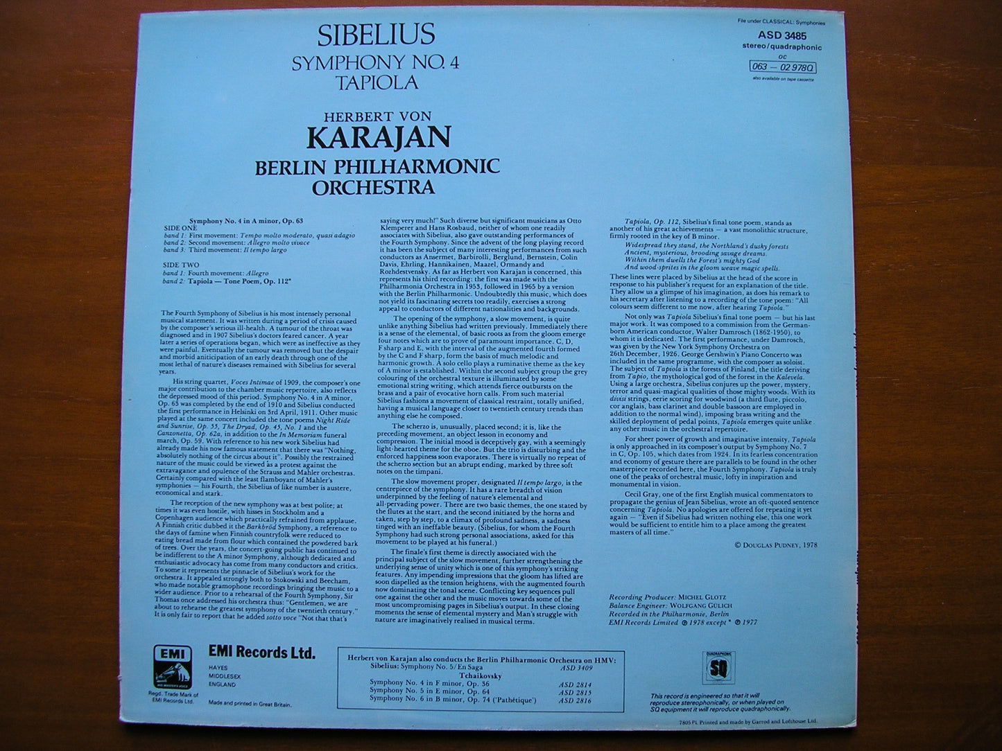 SIBELIUS: SYMPHONY No. 4 / TAPIOLA KARAJAN / BERLIN PHILHARMONIC ASD 3485