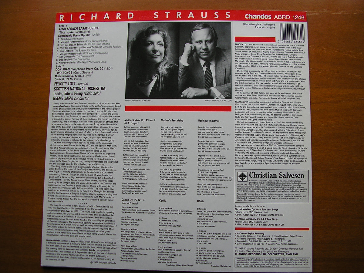 STRAUSS: DON JUAN / ALSO SPRACH ZARATHUSTRA / TWO SONGS LOTT / SCOTTISH NATIONAL ORCHESTRA / JARVI ABRD 1246