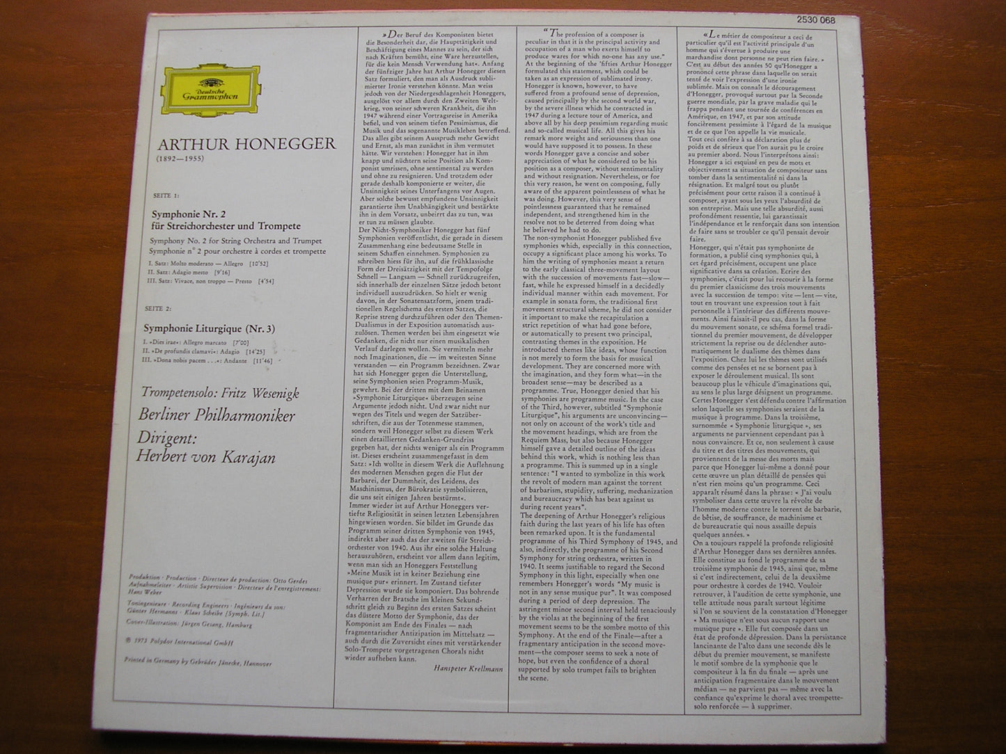 HONEGGER: SYMPHONIES Nos. 2 & 3 'Symphonie Liturgique' KARAJAN / BERLIN PHILHARMONIC