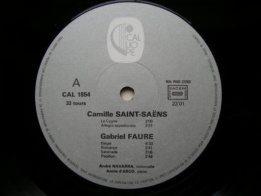 SAINT-SAENS / FAURE / BOELLMANN: MUSIC FOR CELLO & PIANO ANDRE NAVARRA / ANNIE D'ARCO CAL 1854