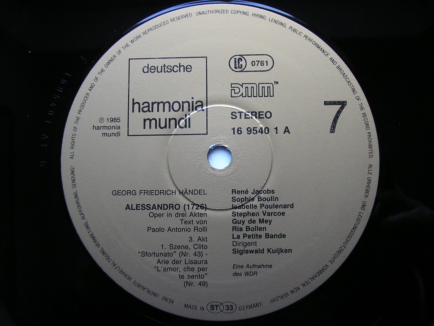 HANDEL: ALESSANDRO SOLOISTS / LA PETITE BAND / KUIJKEN 4LP 1C 157 16 9537