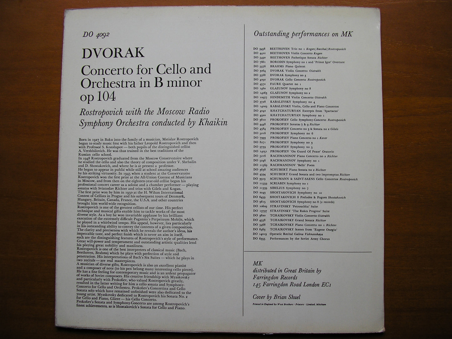 DVORAK: CELLO CONCERTO ROSTROPOVICH / MOSCOW RADIO SYMPHONY / KHAIKIN DO 4092