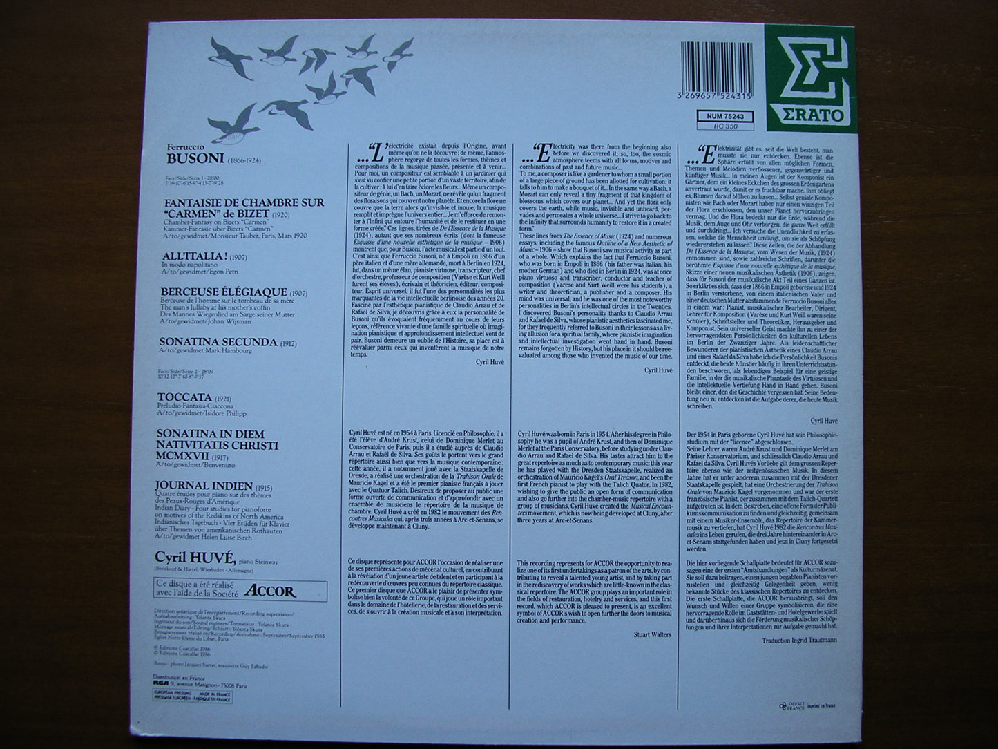 BUSONI: PIANO MUSIC CYRIL HUVE NUM 75243