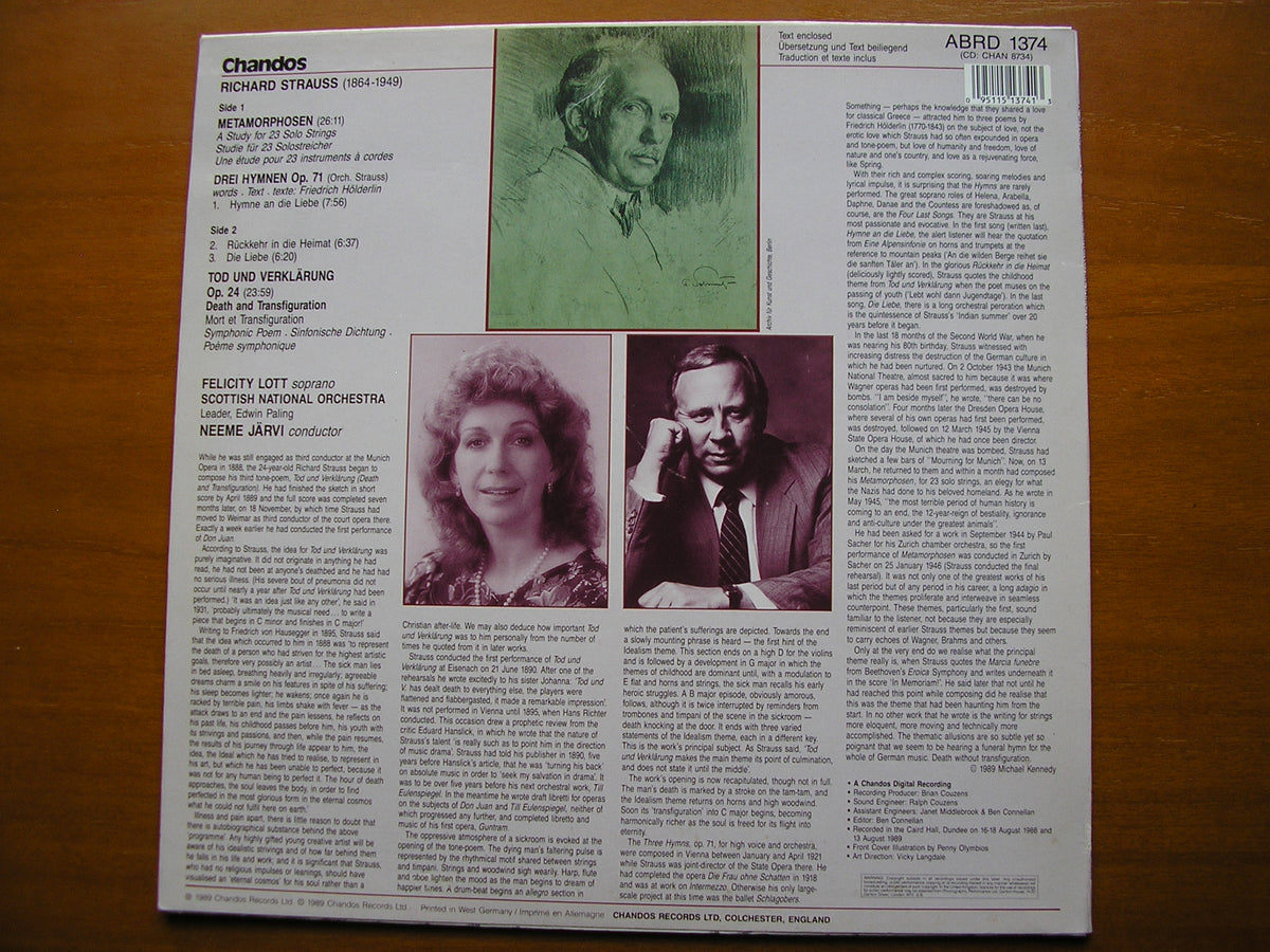 STRAUSS: METAMORPHOSEN / TOD UND VERKLARUNG / THREE HYMNS LOTT / SCOTTISH NATIONAL ORCHESTRA ABRD 1374