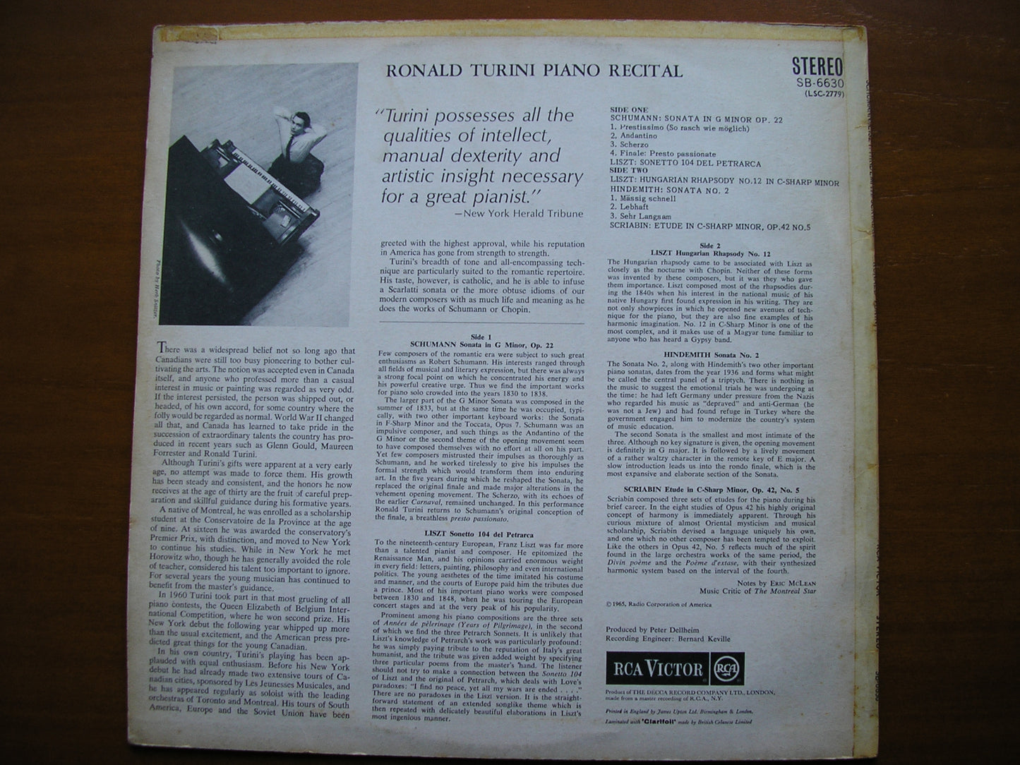 RONALD TURINI PLAYS LISZT / SCHUMANN / HINDEMITH / SCRIABIN TURINI SB 66630