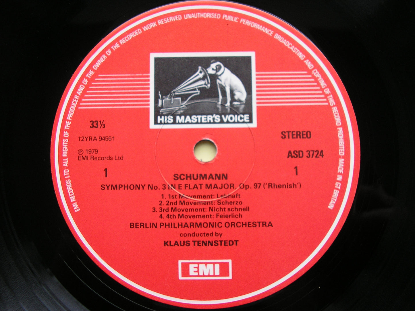 SCHUMANN: SYMPHONY No. 3 / KONZERTSTUCK FOR 4 HORNS & ORCHESTRA Op. 86       TENNSTEDT / BERLIN PHILHARMONIC       ASD 3724