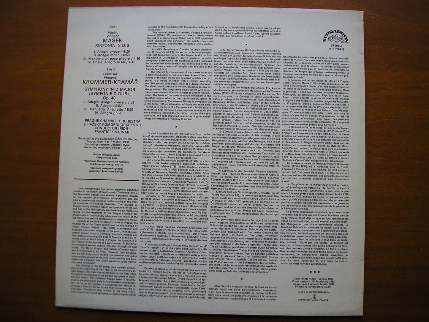 MASEK: SYMPHONY in D / KROMMER: SYMPHONY in D PRAGUE CHAMBER ORCHESTRA / VAJNAR 1110 2809