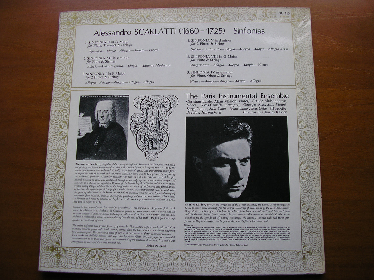 ALESSANDRO SCARLATTI: SIX SYMPHONIES      RAVIER / THE PARIS INSTRUMENTAL ENSEMBLE      3C 313