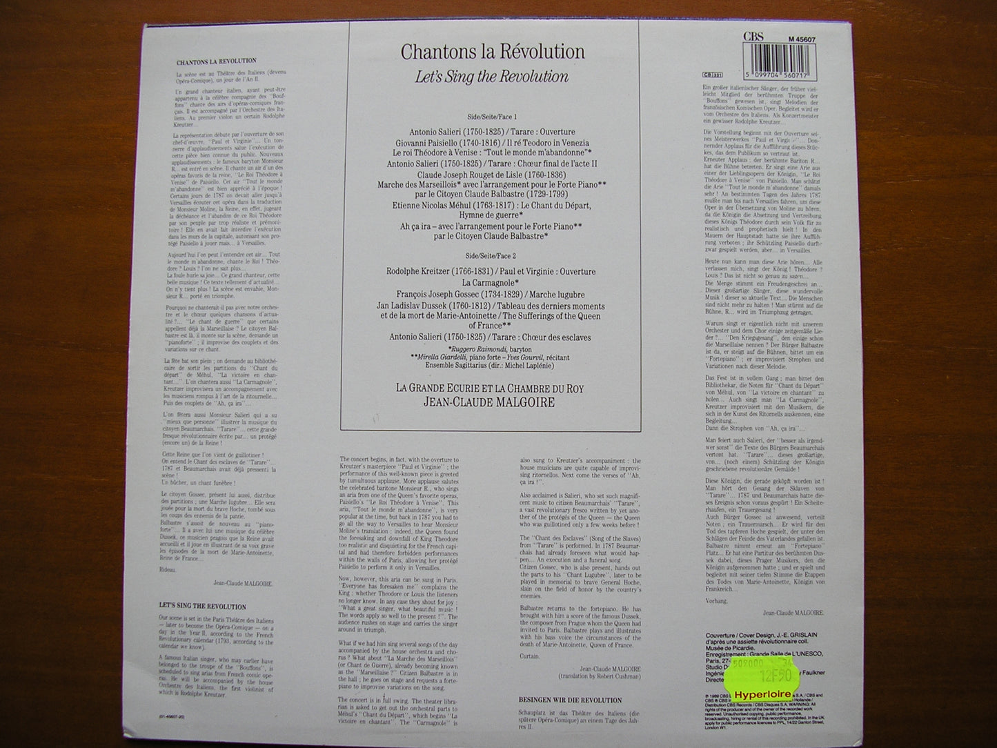 CHANTONS LA REVOLUTION: MUSIC TO CELEBRATE THE FRENCH REVOLUTION (1793) M 45607