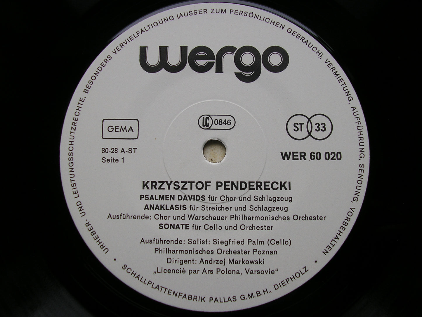 PENDERECKI: PSALMEN DAVIDS / ANAKLASIS / SONATA FOR CELLO & ORCHESTRA / FLUORESCENCES     PALM / WARSAW PHILHARMONIC / MARKOWSKI
