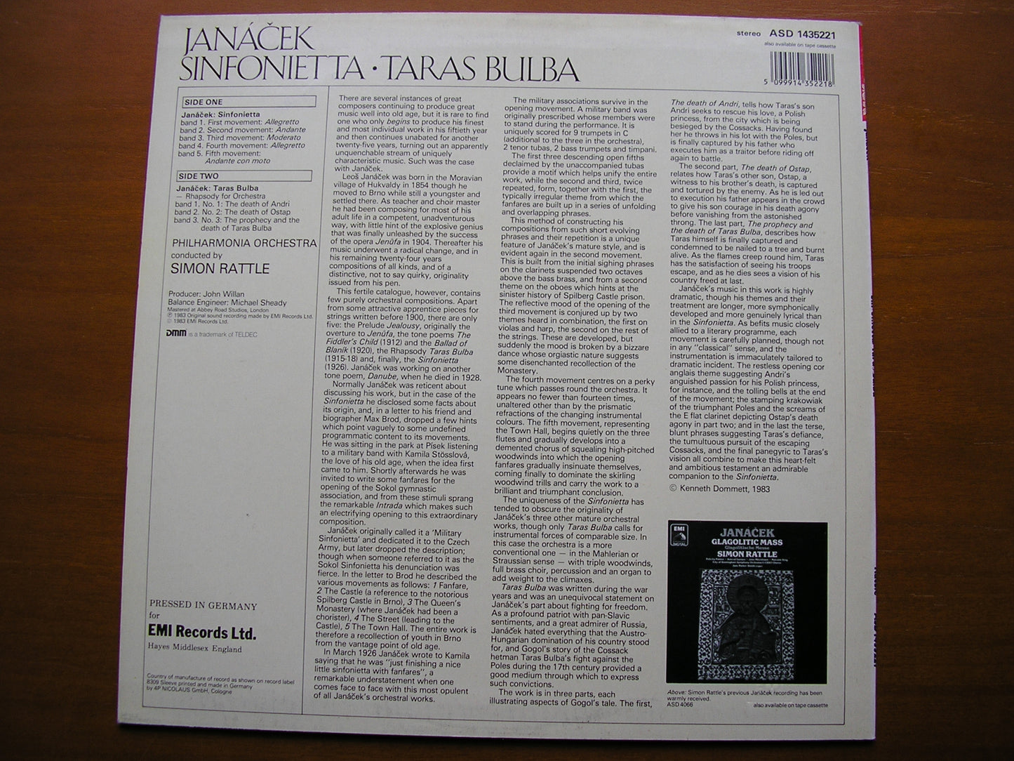 JANACEK: SINFONIETTA / TARAS BULBA RATTLE / PHILHARMONIA ASD 1435221