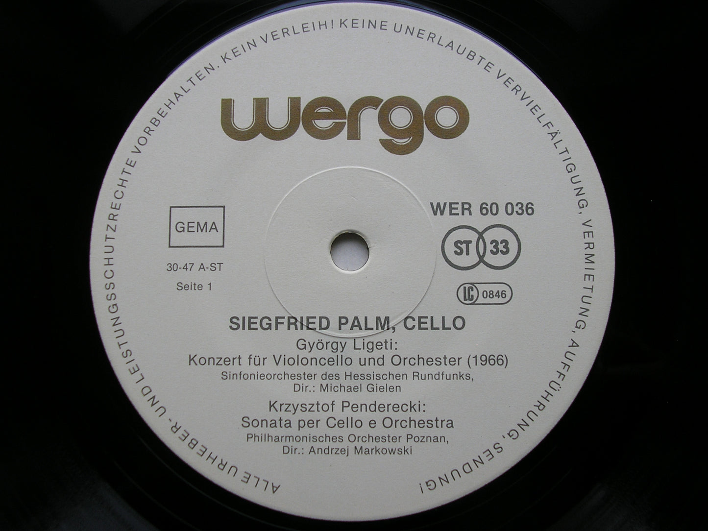 LIGETI / PENDERECKI / ZIMMERMANN / WEBERN: WORKS FOR CELLO SIEGRIED PALM WER 60036
