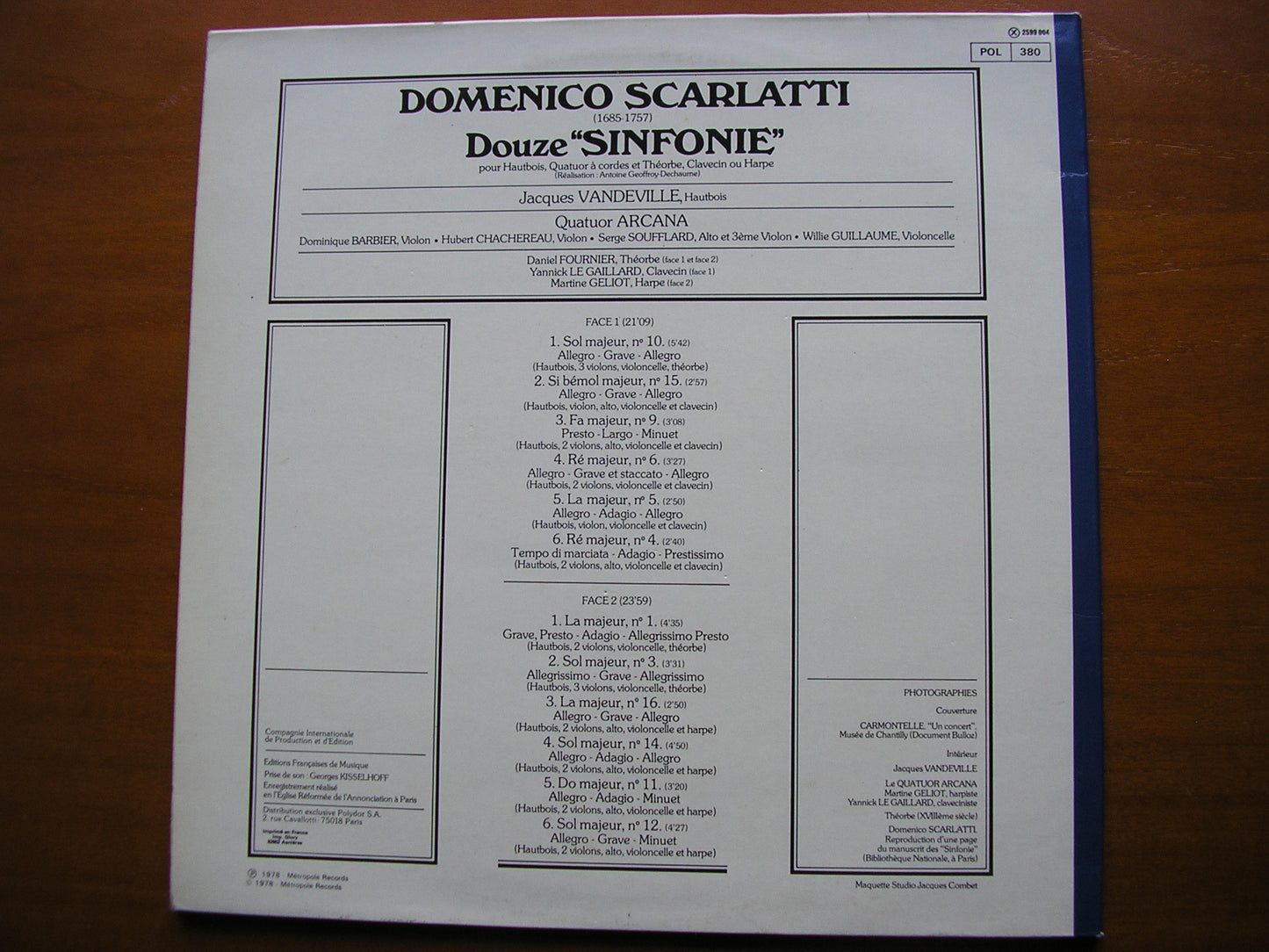 DOMENICO SCARLATTI: TWELVE SYMPHONIES      VANDEVILLE / QUATUOR ARCANA       2599 004
