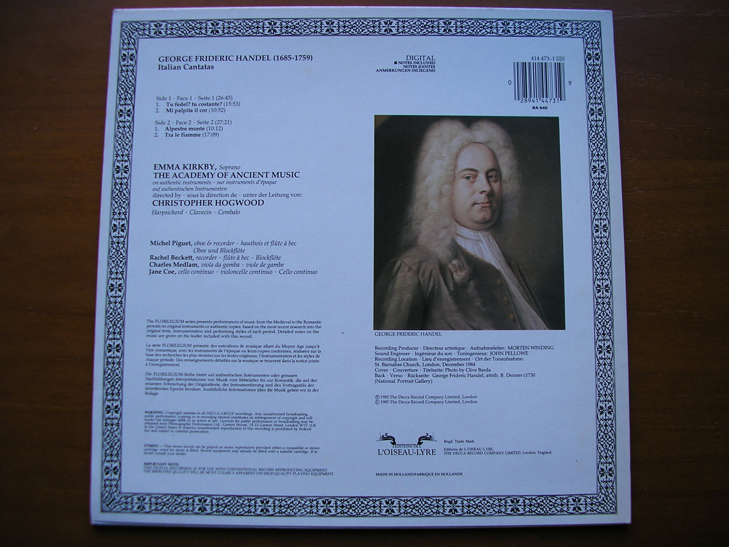 HANDEL: ITALIAN CANTATAS KIRKBY / ACADEMY OF ANCIENT MUSIC / HOGWOOD 414 473
