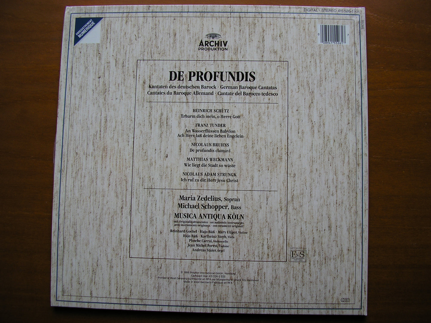 DE PROFUNDIS: GERMAN BAROQUE CANTATAS SOLOISTS / MUSICA ANTIQUA COLOGNE 415 526