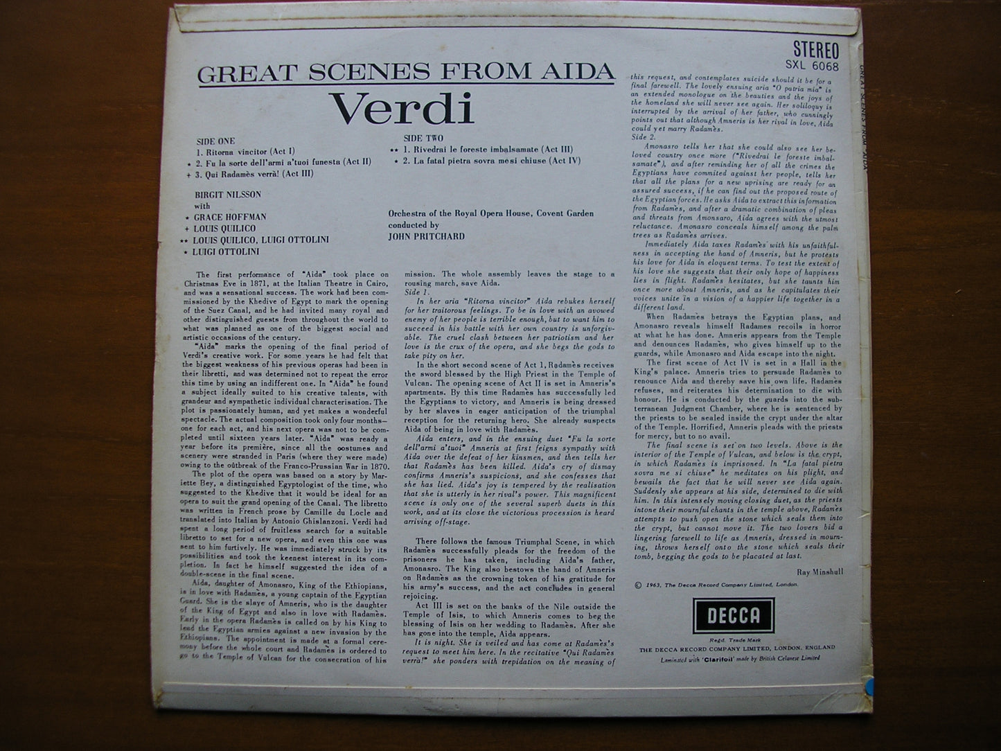 SXL 6068 VERDI: AIDA excerpts NILSSON / OTTOLINI / QUILICO / OROHCG / PRITCHARD ED1