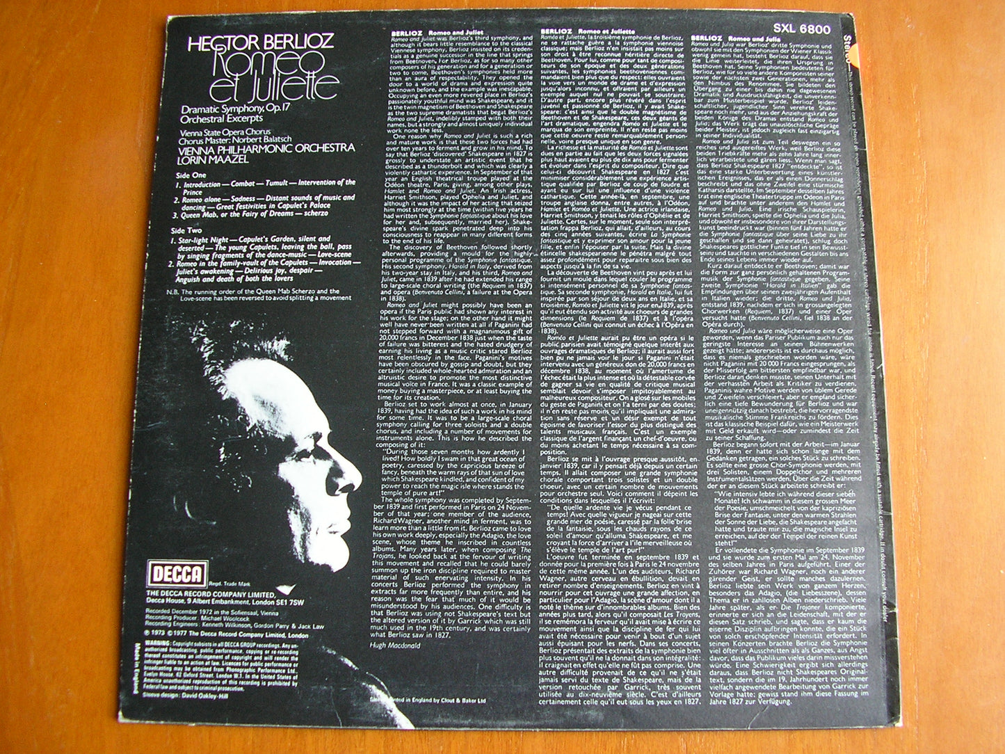 BERLIOZ: ROMEO & JULIETTE excerpts MAAZEL / VIENNA PHILHARMONIC test pressing SXL 6800
