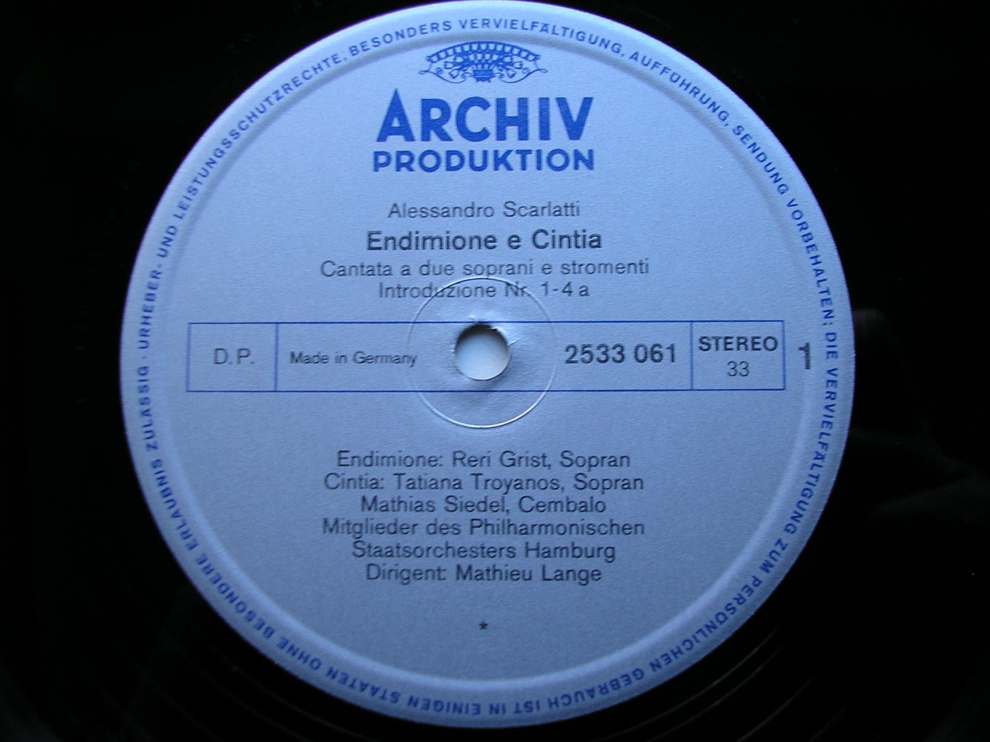 SCARLATTI: ENDIMIONE E CINTIA GRIST / TROYANOS / HAMBURG STATE ORCHESTRA / LANGE 2533 061