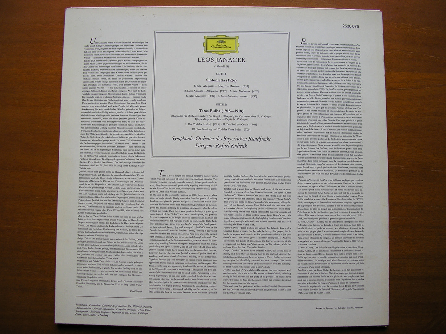 JANACEK: SINFONIETTA / TARAS BULBA KUBELIK / BAVARIAN RADO SYMPHONY 2530 075