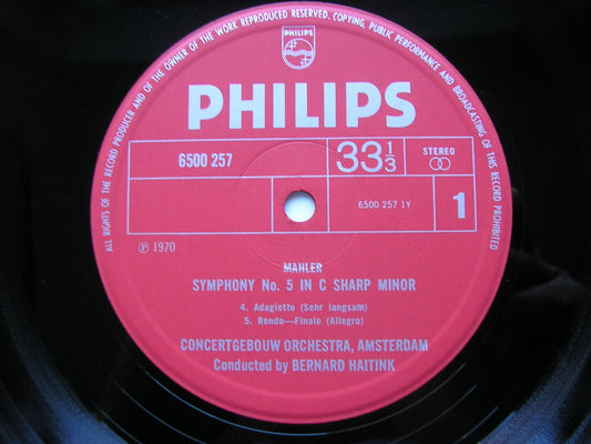 MAHLER: SYMPHONY No. 5 / Adagio from SYMPHONY No. 10 HAITINK / CONCERTGEBOUW ORCHESTRA 2 LP 6700 048
