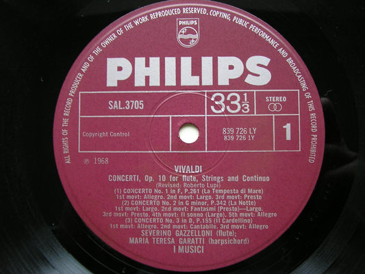 VIVALDI: FLUTE CONCERTOS Op. 10     SEVERINO GAZZELLONI / I MUSICI      SAL 3705