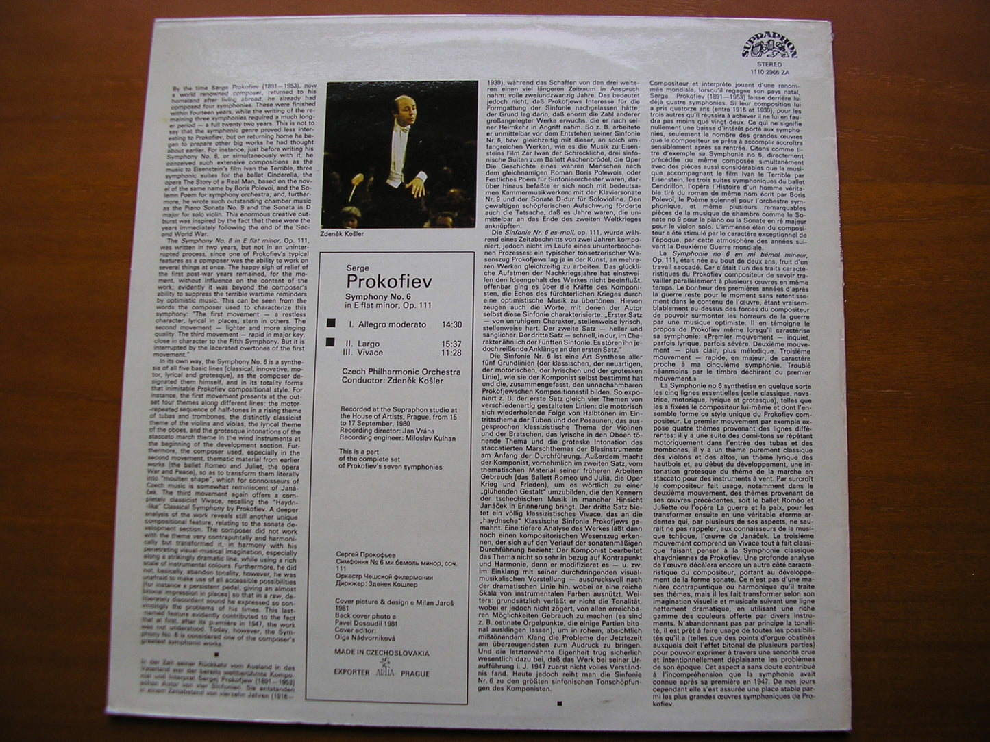 PROKOFIEV: SYMPHONY No. 6 KOSLER / CZECH PHILHARMONIC ORCHESTRA 1110 2966