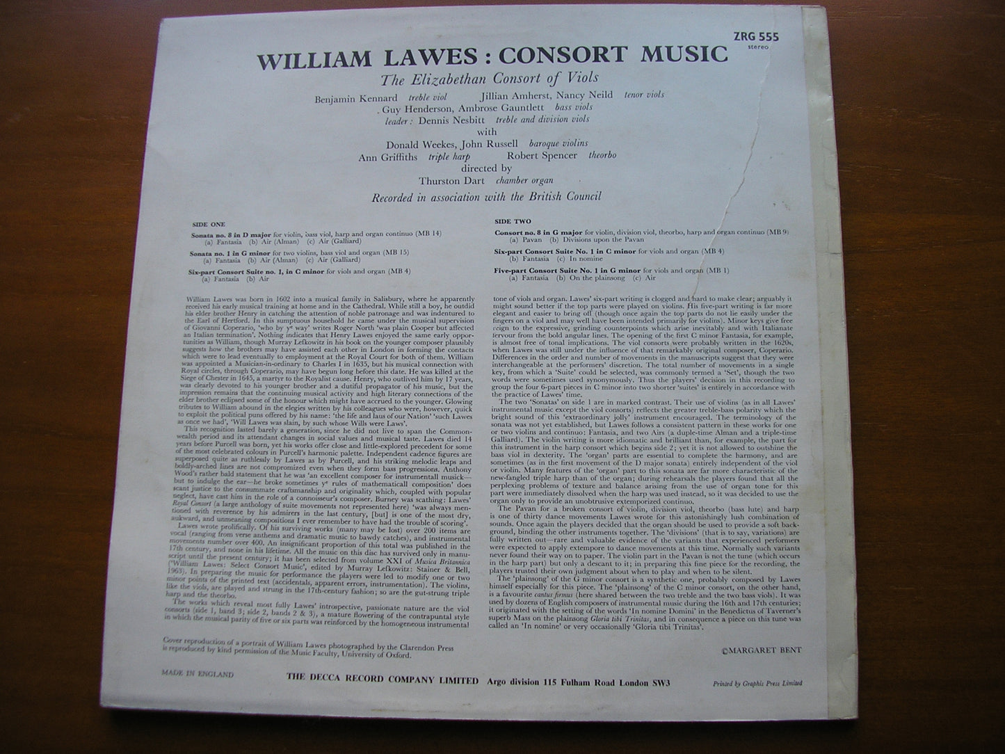 LAWES: CONSORT MUSIC     THE ELIZABETHAN CONSORT / DART      ZRG 555
