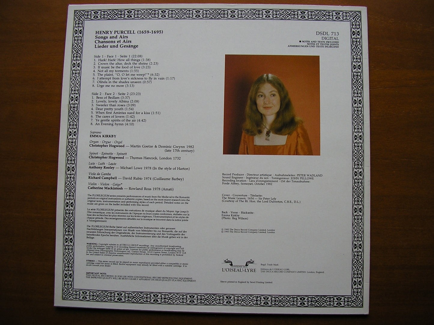 PURCELL: SONGS & AIRS KIRKBY / ROOLEY / HOGWOOD DSDL 713