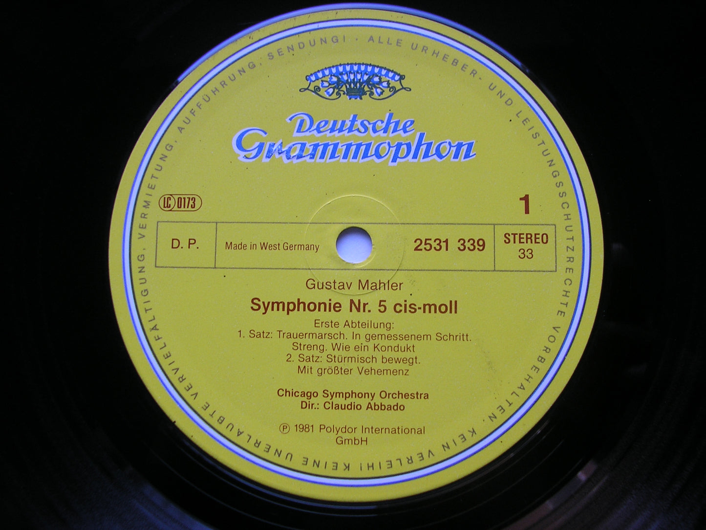 MAHLER: SYMPHONY No. 5 / RUCKERT LIEDER SCHWARZ / CHICAGO SYMPHONY / CLAUDIO ABBADO 2 LP 2707 128