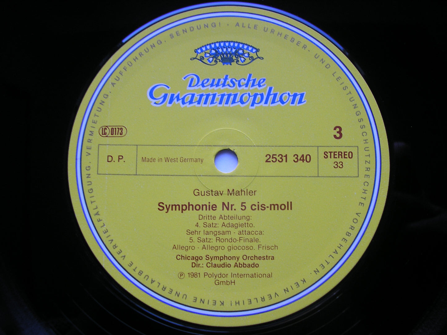 MAHLER: SYMPHONY No. 5 / RUCKERT LIEDER SCHWARZ / CHICAGO SYMPHONY / CLAUDIO ABBADO 2 LP 2707 128