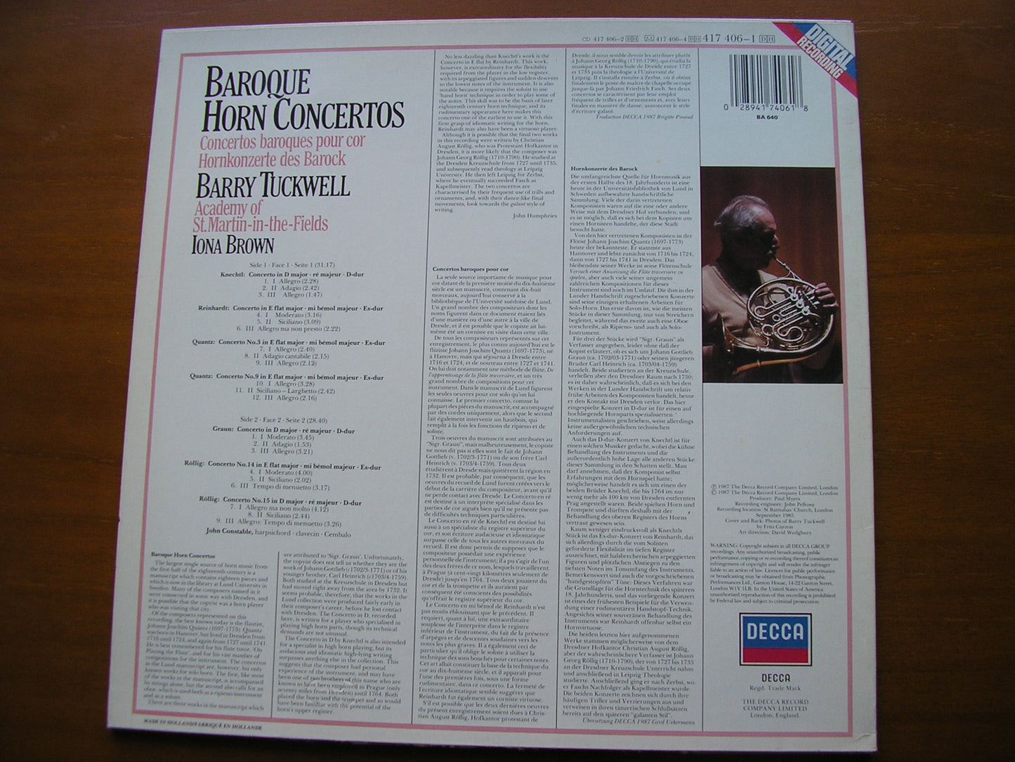 BAROQUE HORN CONCERTOS: ROLLIG / KNECHTL / REINHARDT / QUANTZ / GRAUN      TUCKWELL / ASMIF / BROWN     417 406