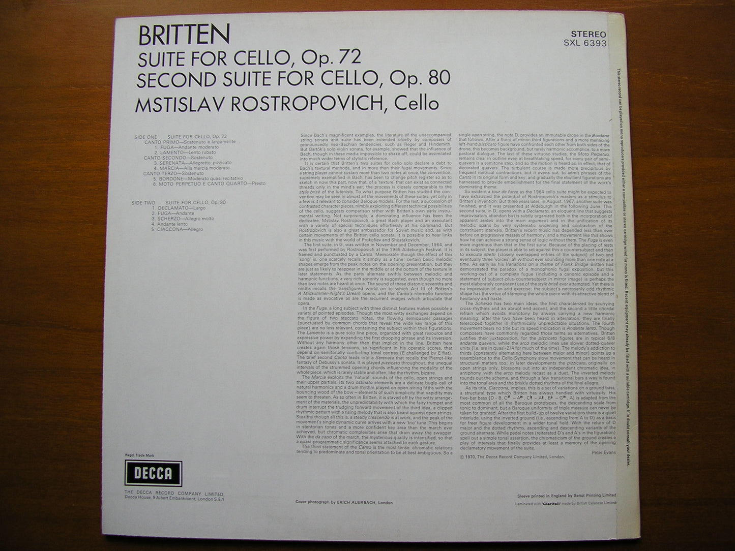 BRITTEN: THE SUITES FOR CELLO MSTISLAV ROSTROPOVICH SXL 6393