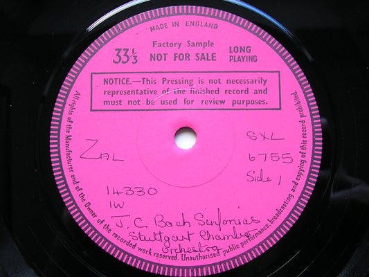 BACH JC: SINFONIAS Op. 18 Nos. 2 / 4 / 6 / TELEMANN: DON QUICHOTTE Suite MUNCHINGER / STUTTGART CHAMBER ORCHESTRA test pressing SXL 6755